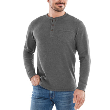Waffle Knit Thermal Henley With Pocket