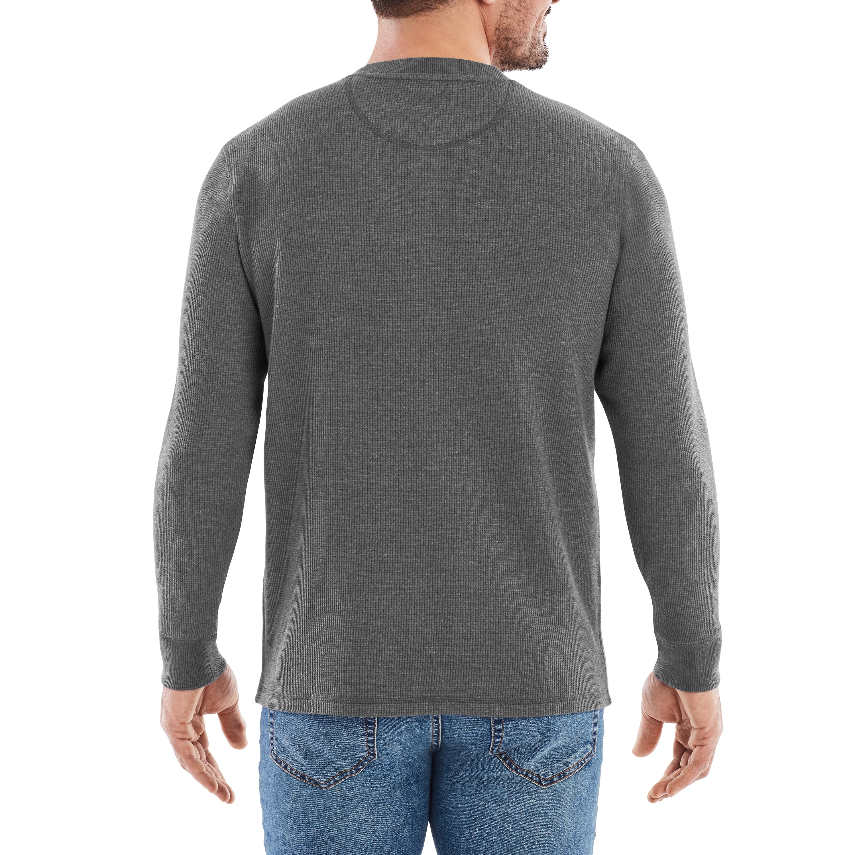 Waffle Knit Thermal Henley With Pocket