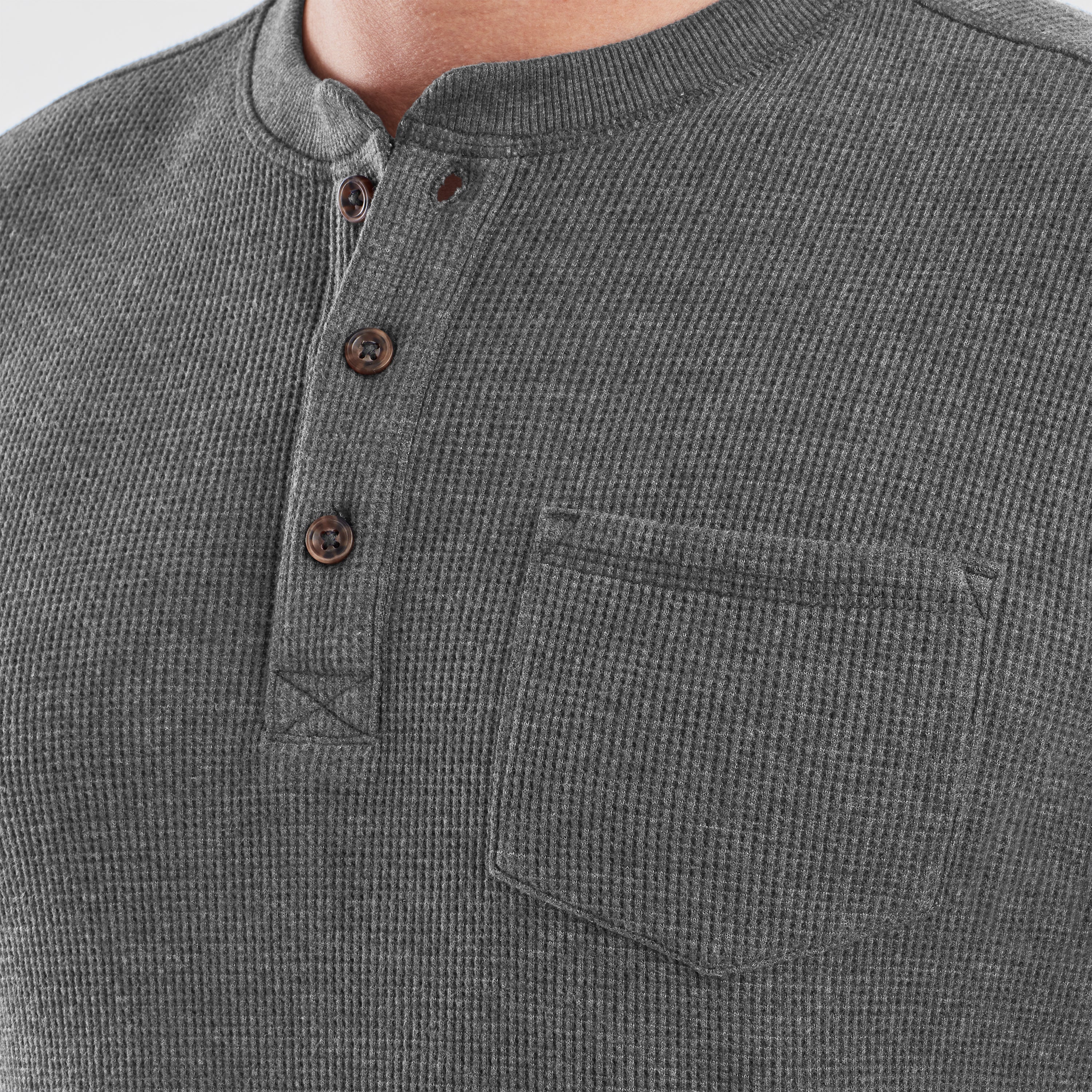 Waffle Knit Thermal Henley With Pocket