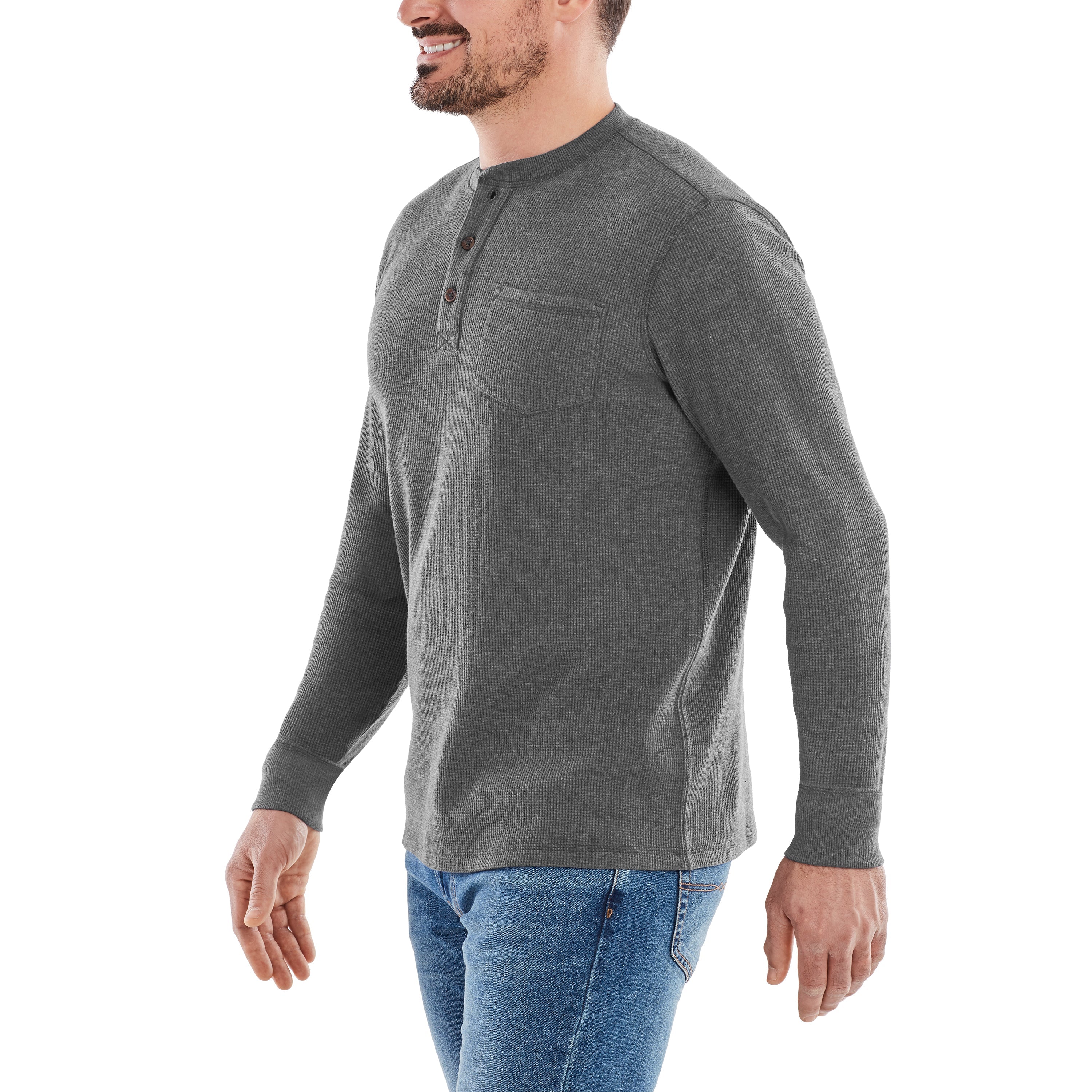 Waffle Knit Thermal Henley With Pocket