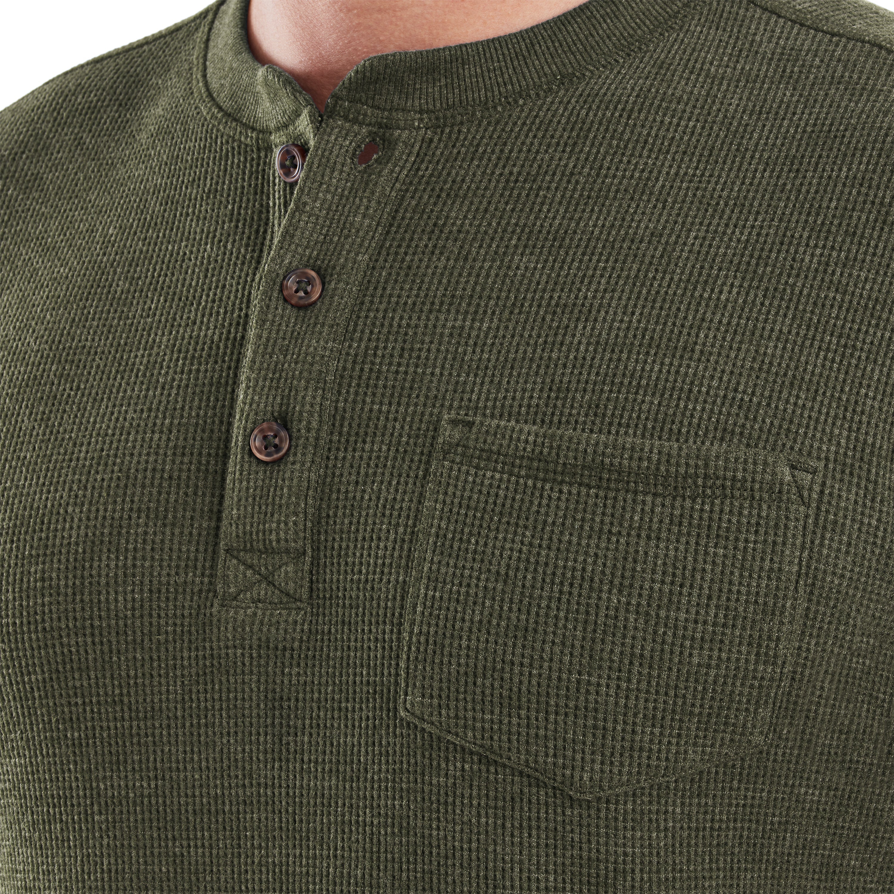 Waffle Knit Thermal Henley With Pocket