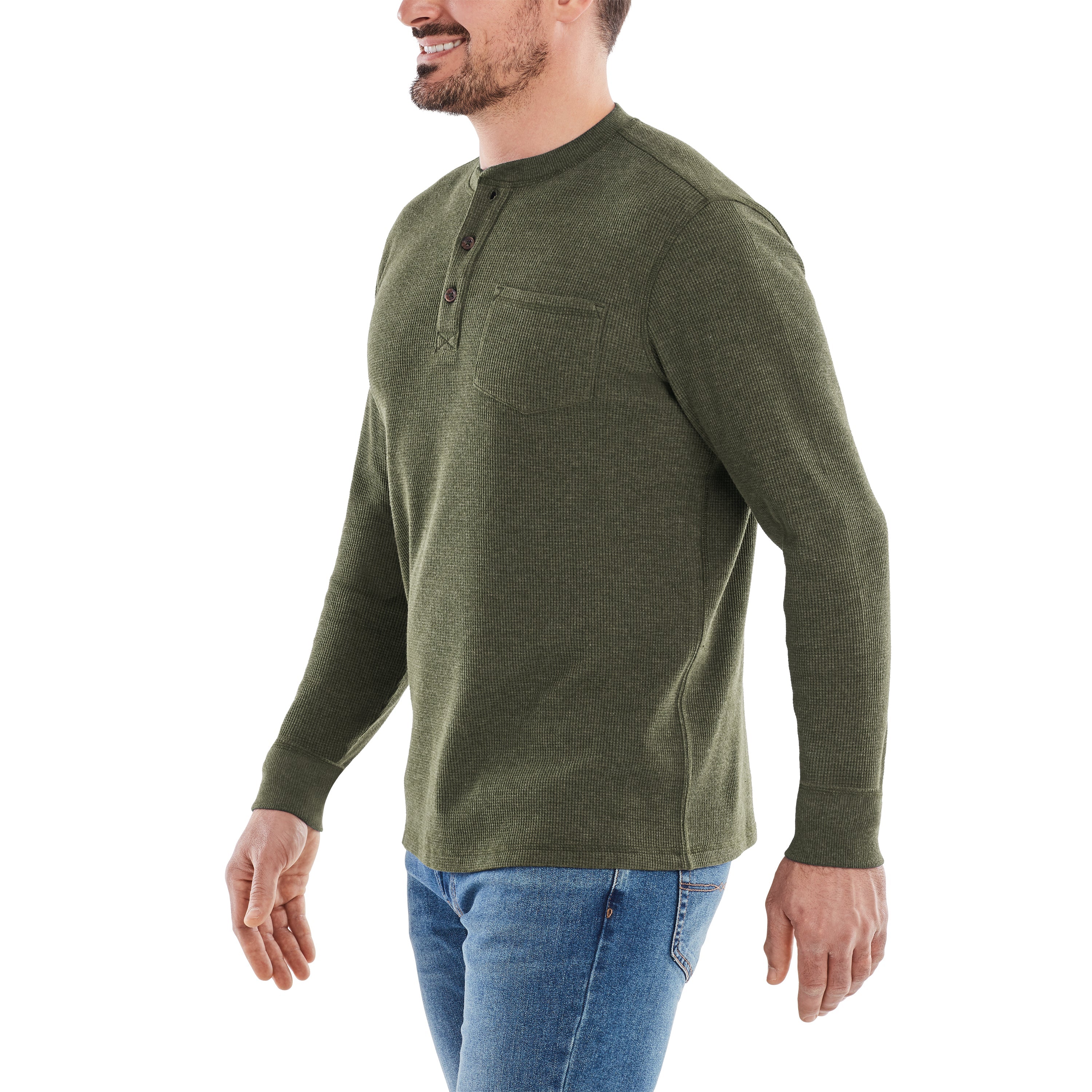 Waffle Knit Thermal Henley With Pocket