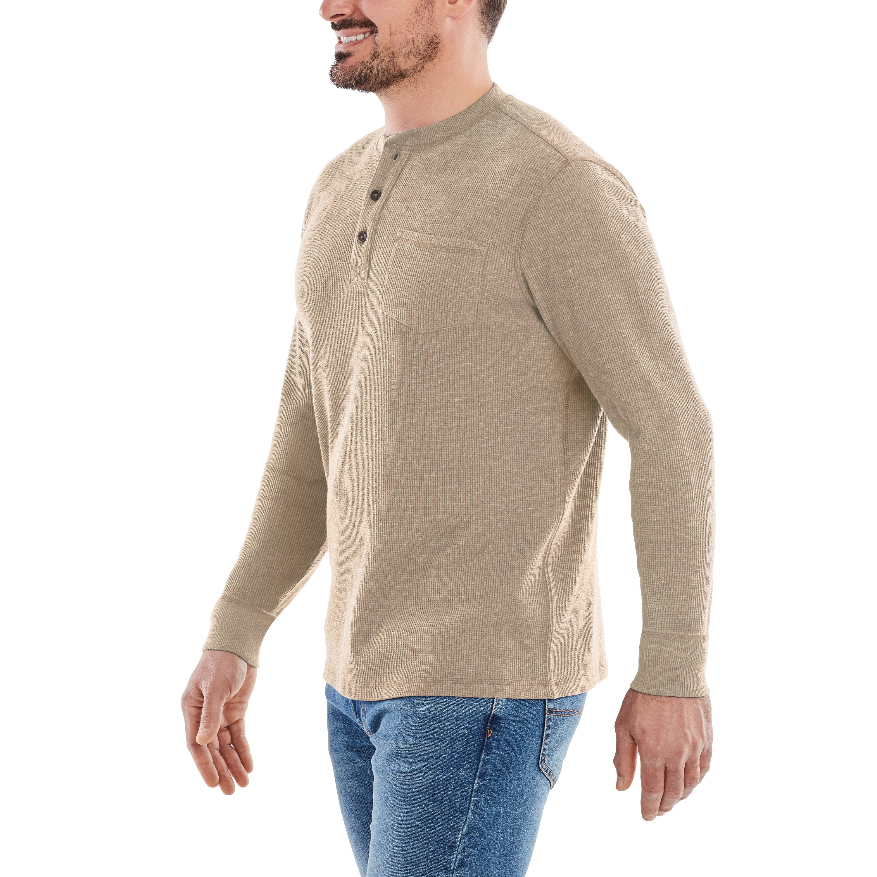 Waffle Knit Thermal Henley With Pocket