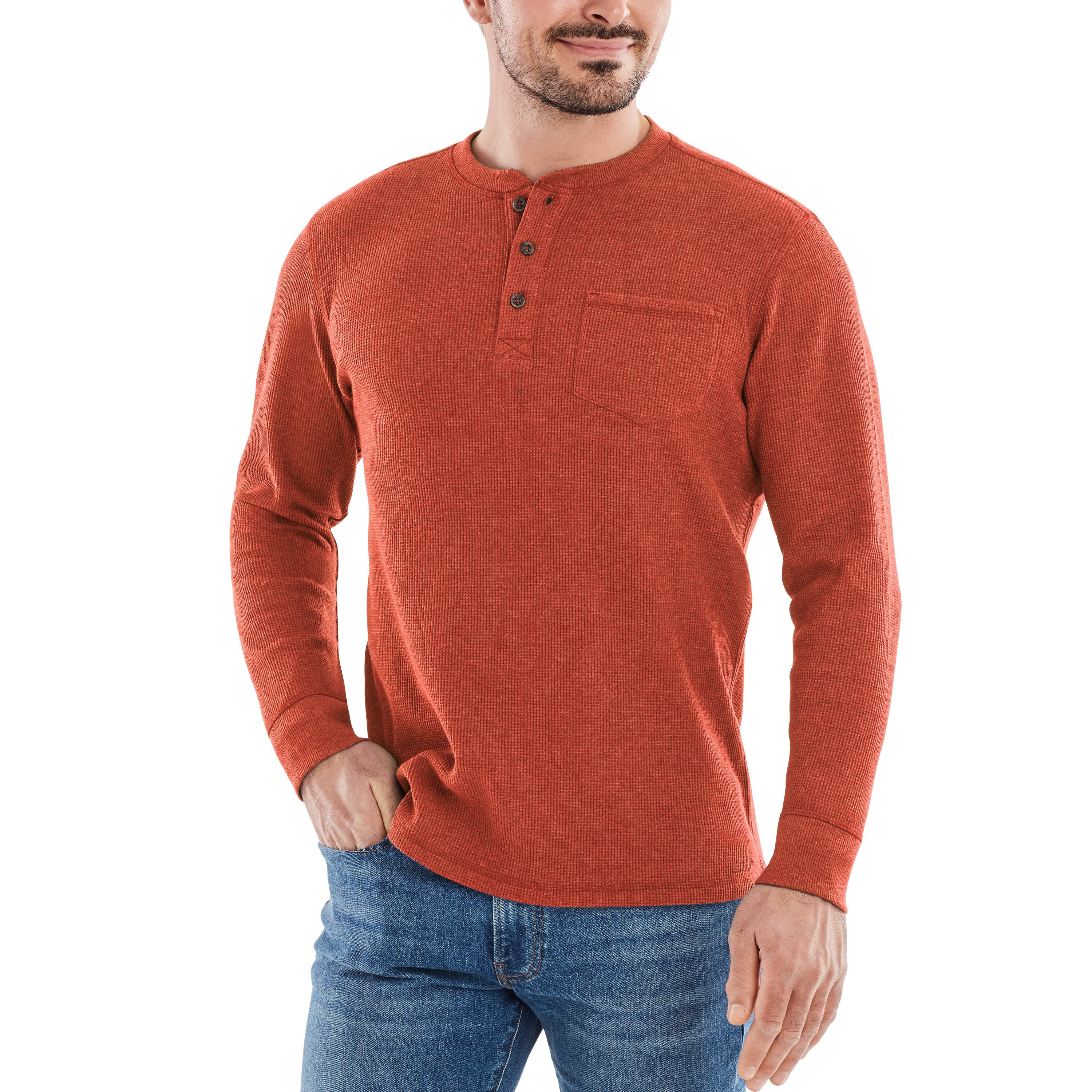 Waffle Knit Thermal Henley With Pocket