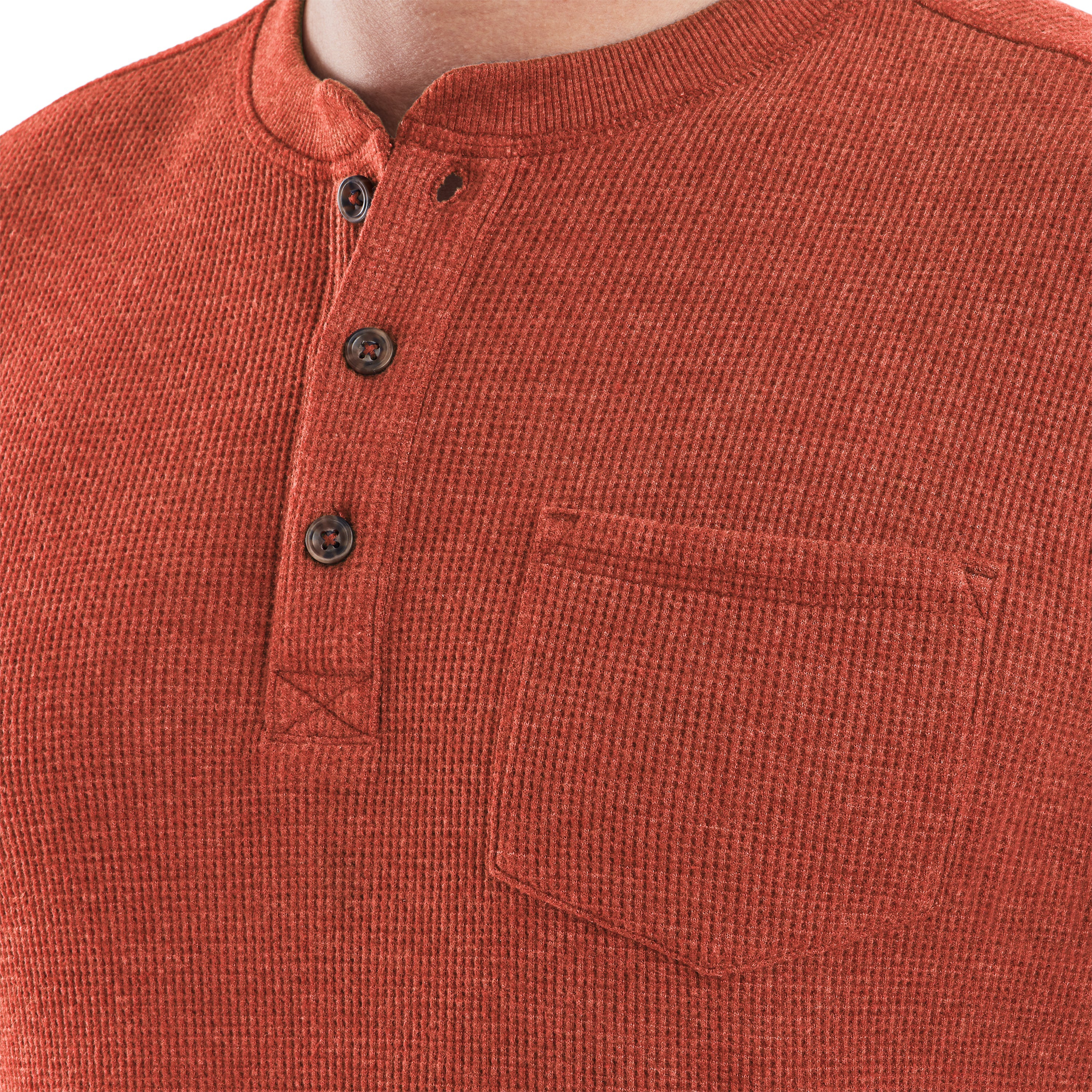 Waffle Knit Thermal Henley With Pocket