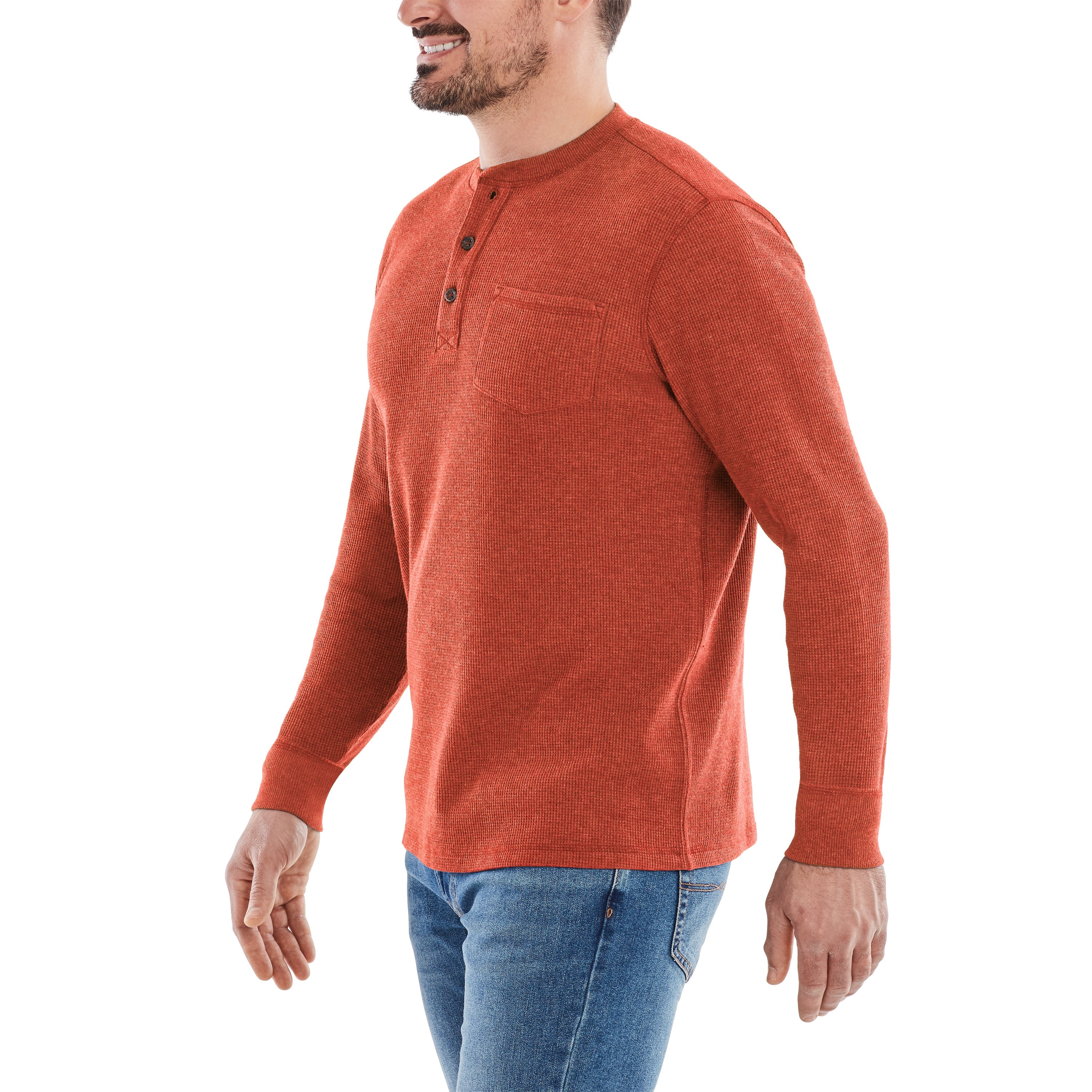 Waffle Knit Thermal Henley With Pocket