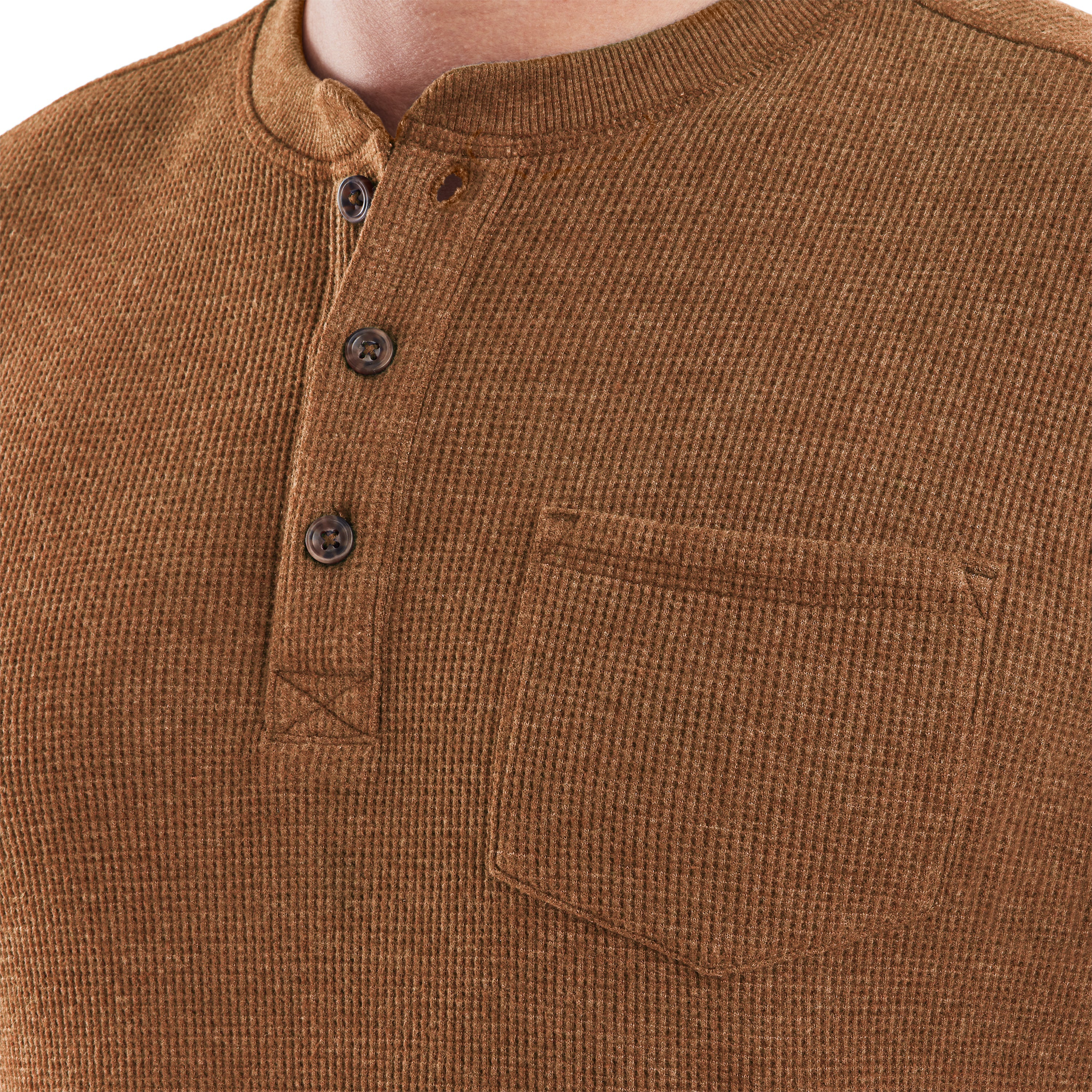 Waffle Knit Thermal Henley With Pocket