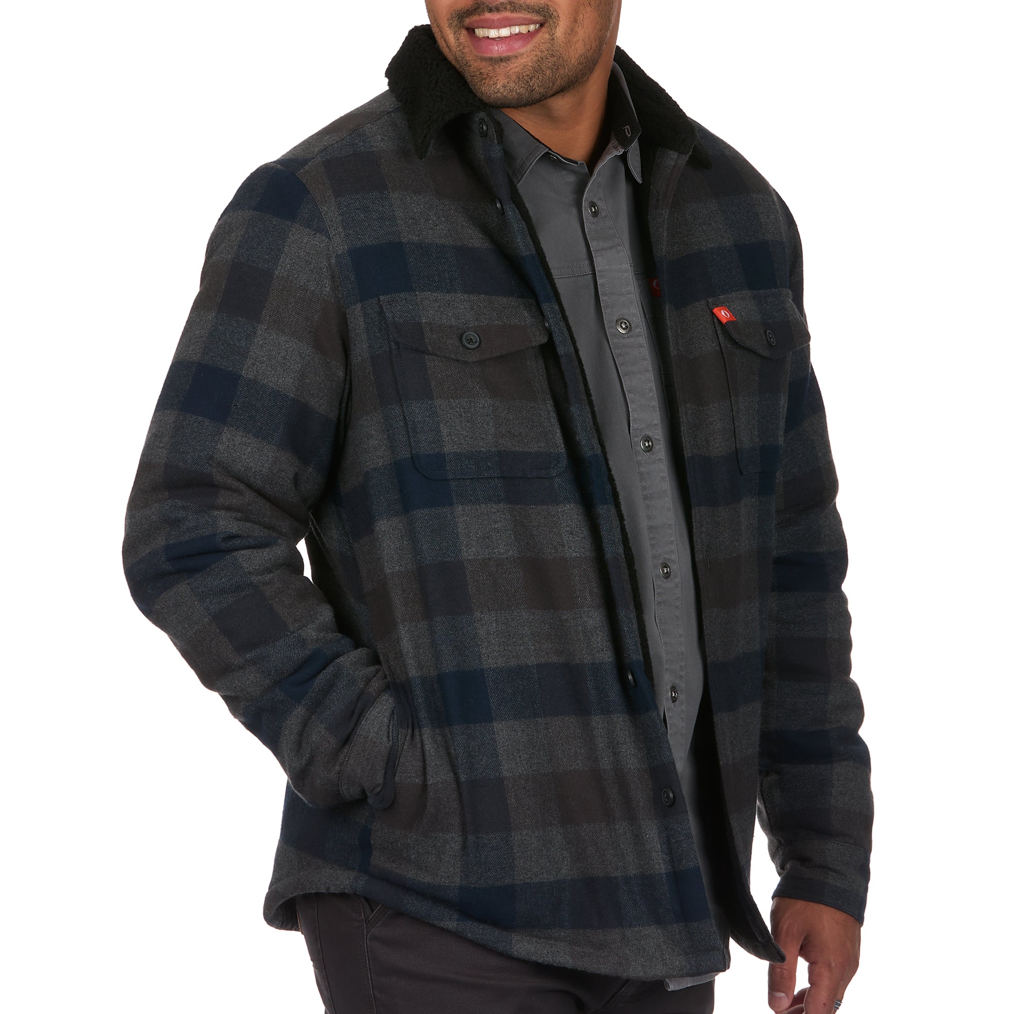 Flannel Shirt Jacket with Sherpa Fleece Lining & Collar
