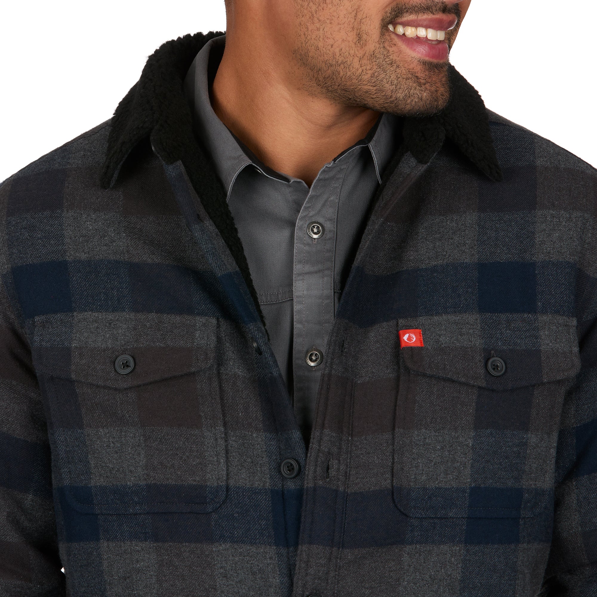 Flannel Shirt Jacket with Sherpa Fleece Lining & Collar