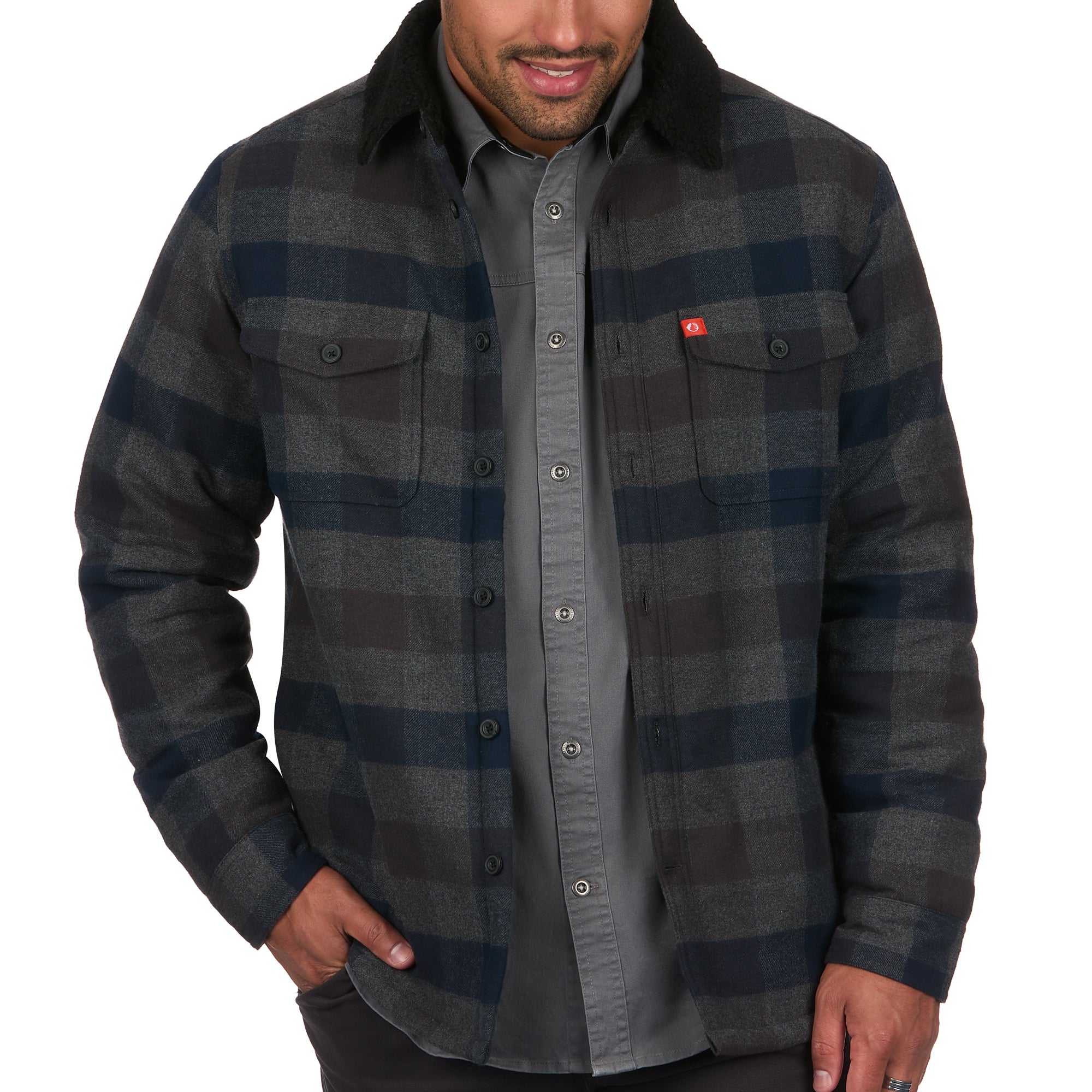 Flannel Shirt Jacket with Sherpa Fleece Lining & Collar