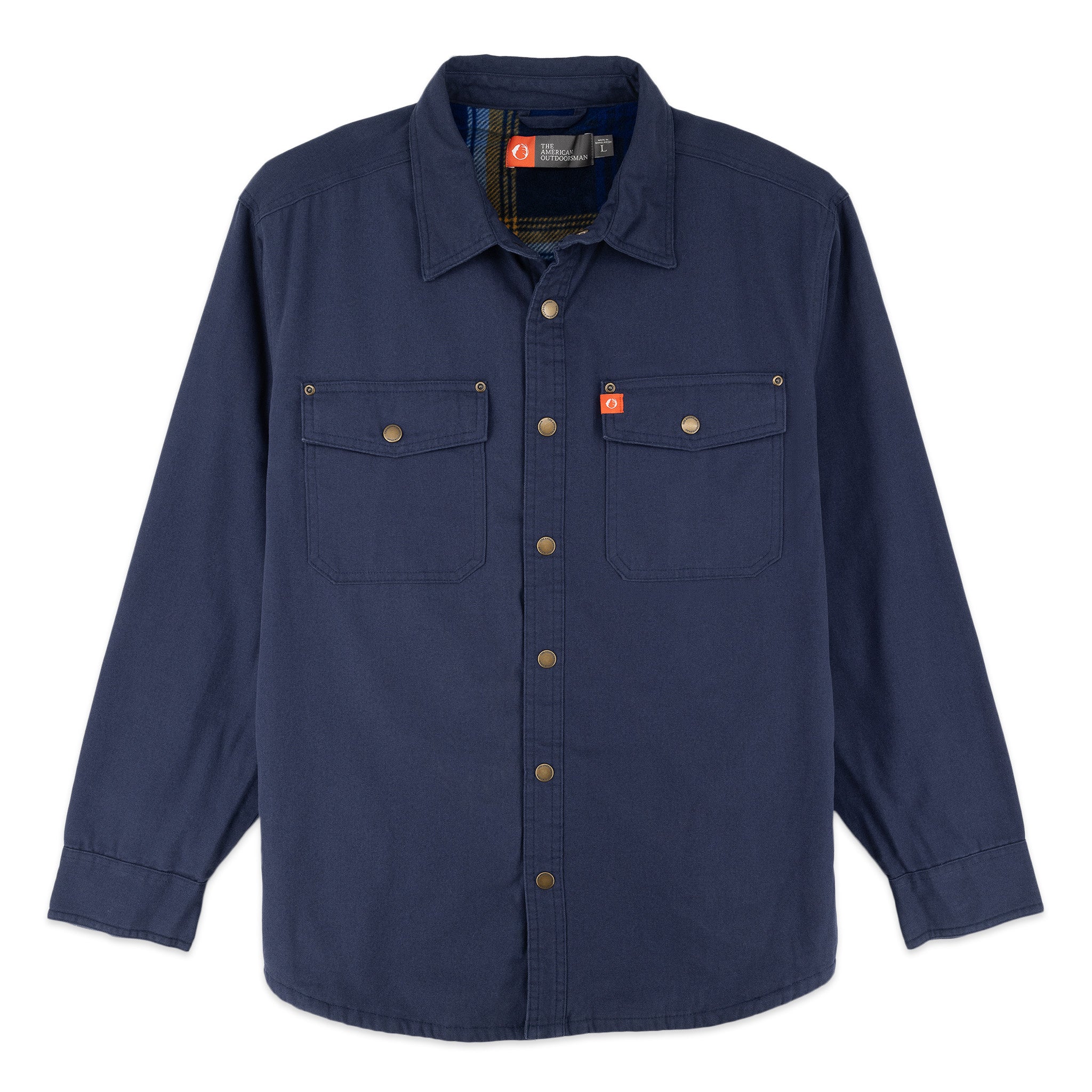 Solid Canvas Shirt Jacket with Printed Polar Fleece Lining
