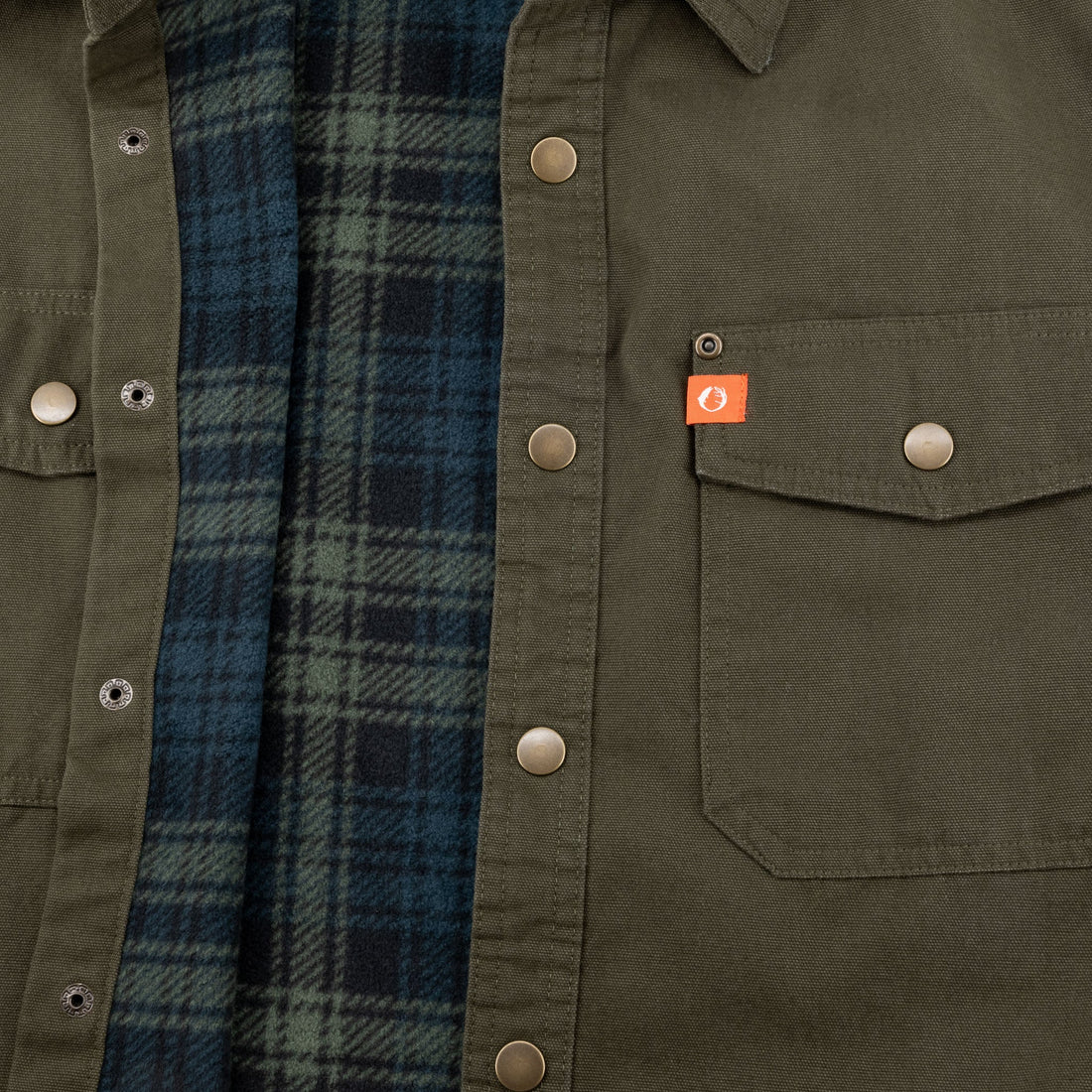 Solid Canvas Shirt Jacket with Printed Polar Fleece Lining