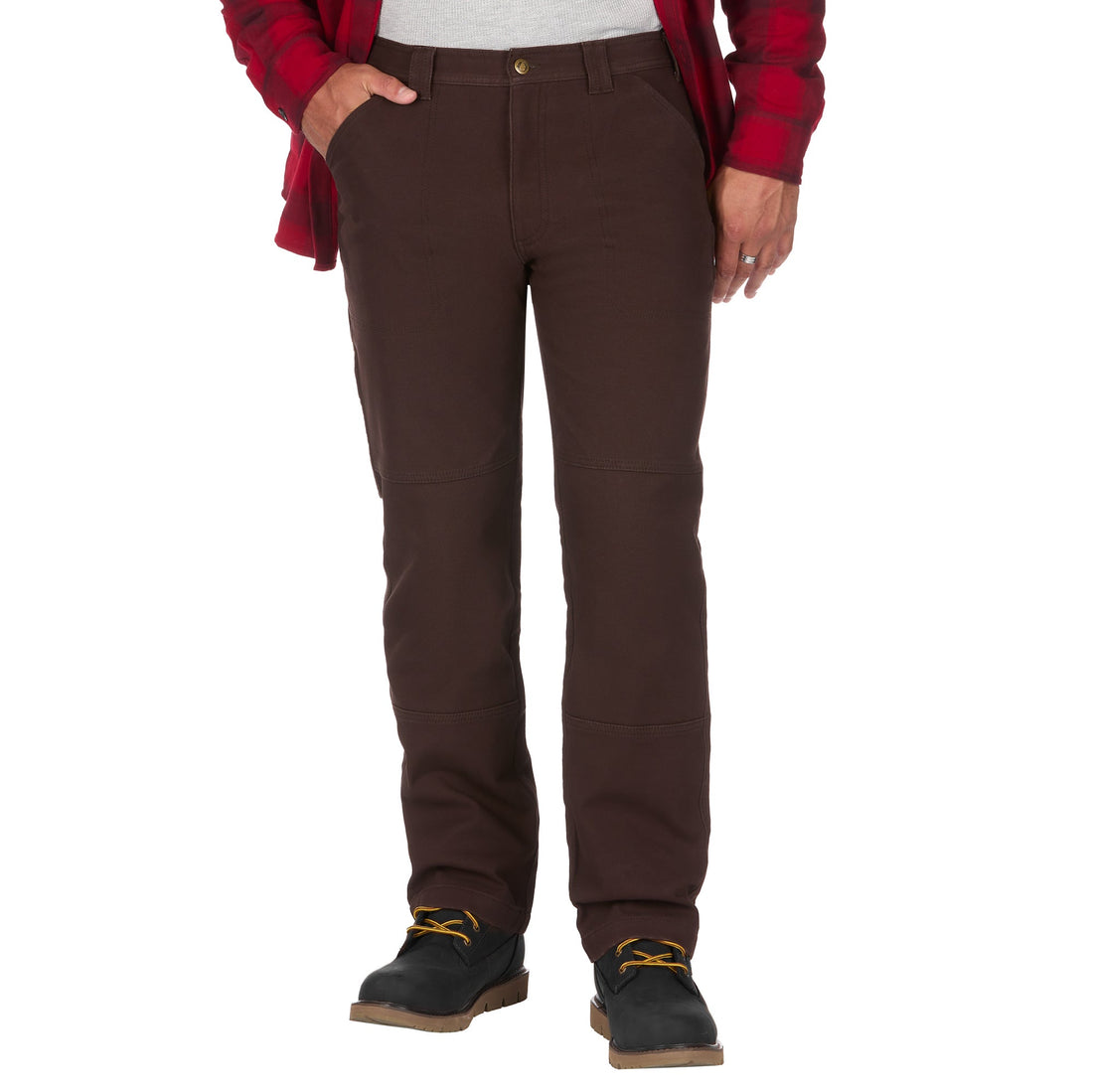 Grid Fleece-Bonded Canvas Pieced Work Pants