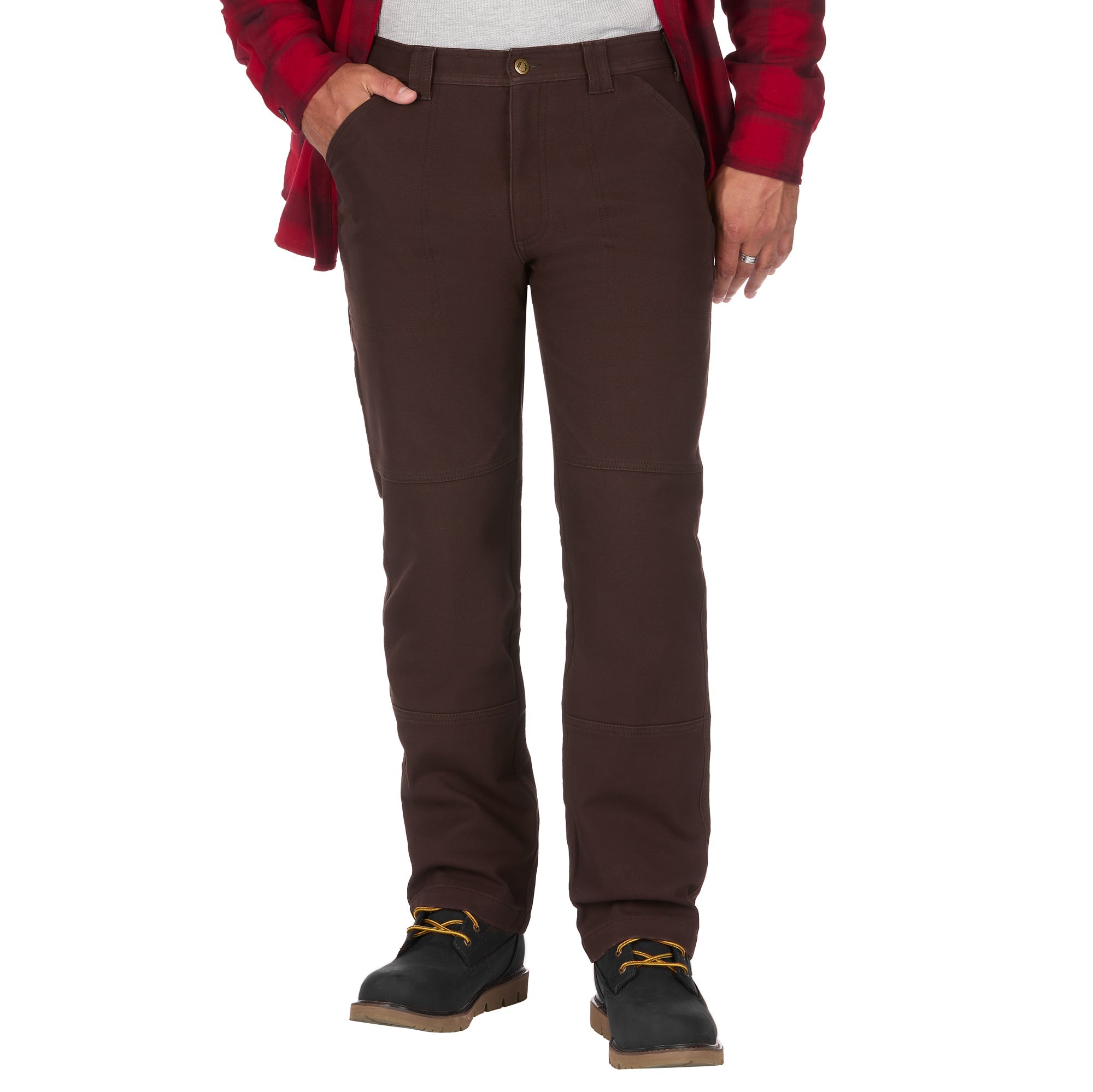 Grid Fleece-Bonded Canvas Pieced Work Pants