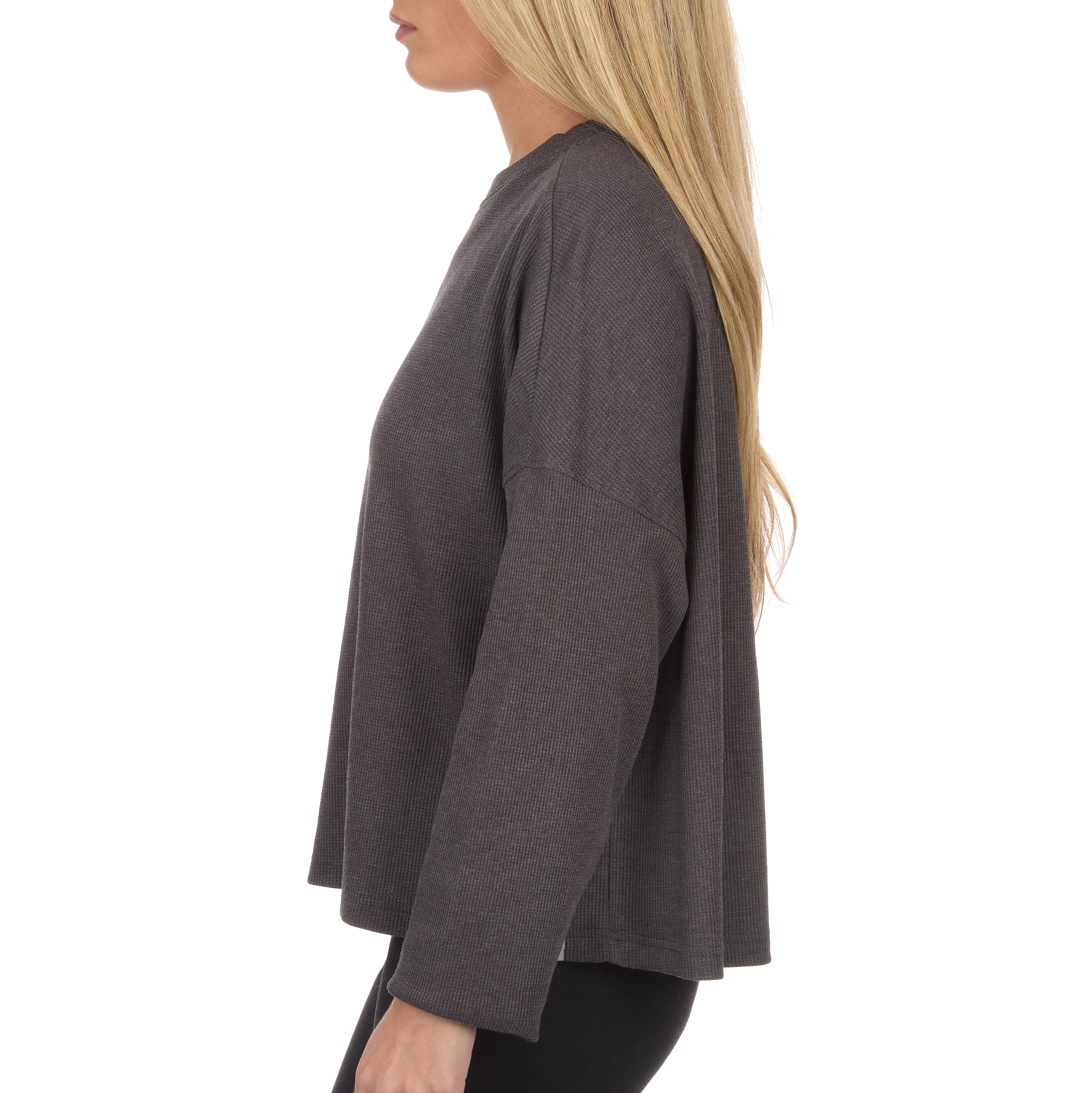 Women's Boxy Cropped Waffle Knit Shirt