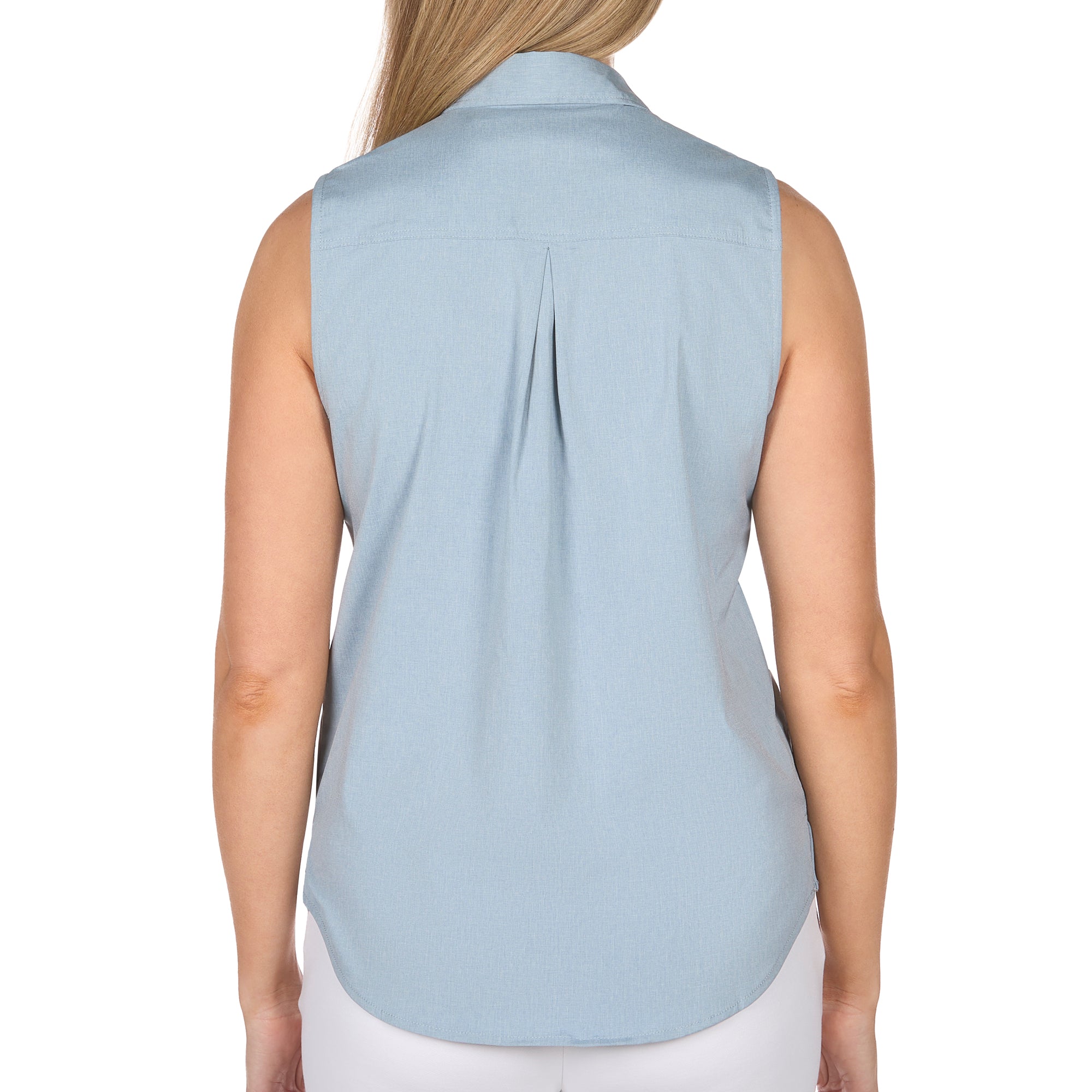 Women's Sleeveless Collared Half-Button Shirt