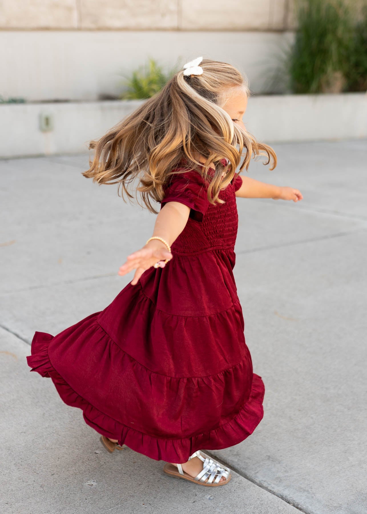 Charlotte Wine Smocked Little Girl Dress