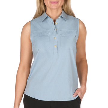 Women's Sleeveless Collared Half-Button Shirt