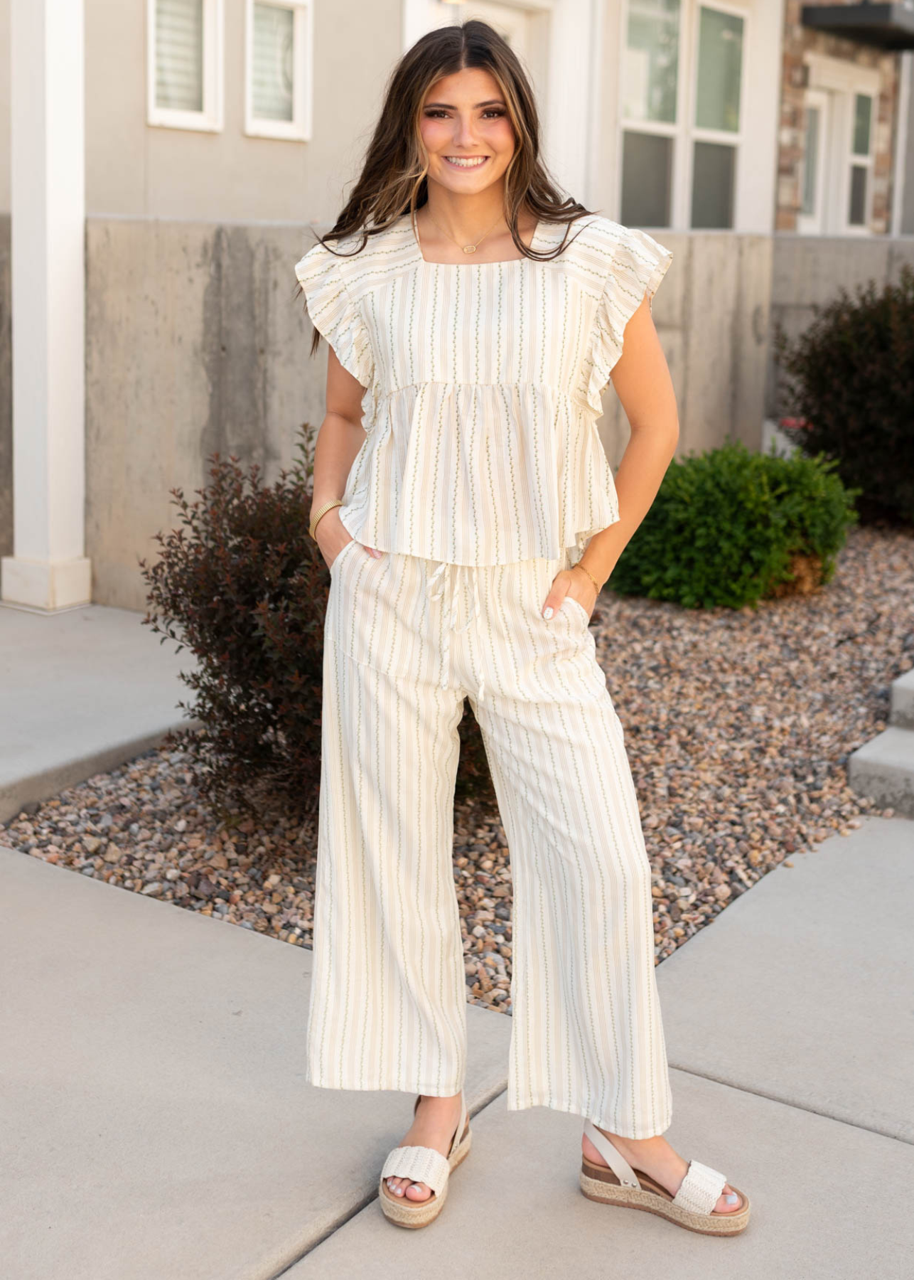 Shanna Cream Floral Pinstripe Top