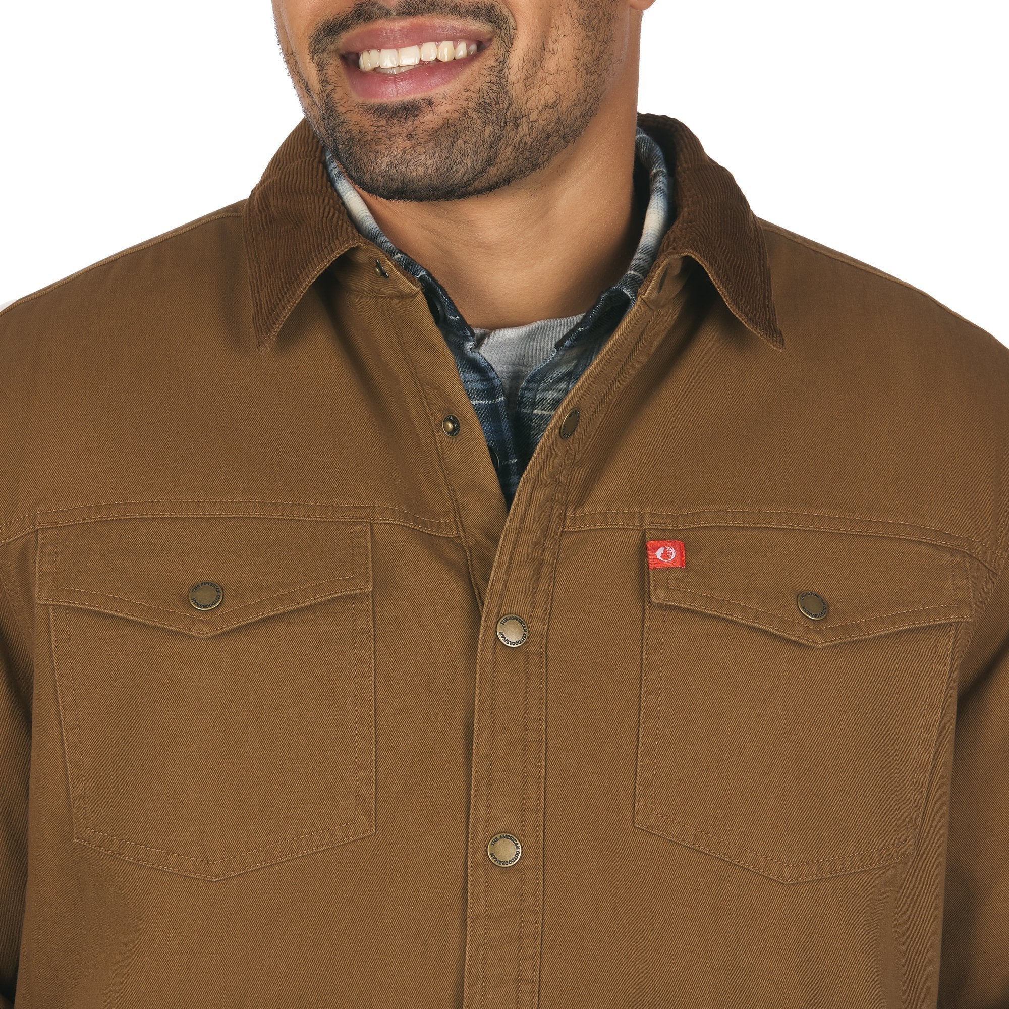 Sherpa Lined Twill Shirt Jacket with Corduroy Collar