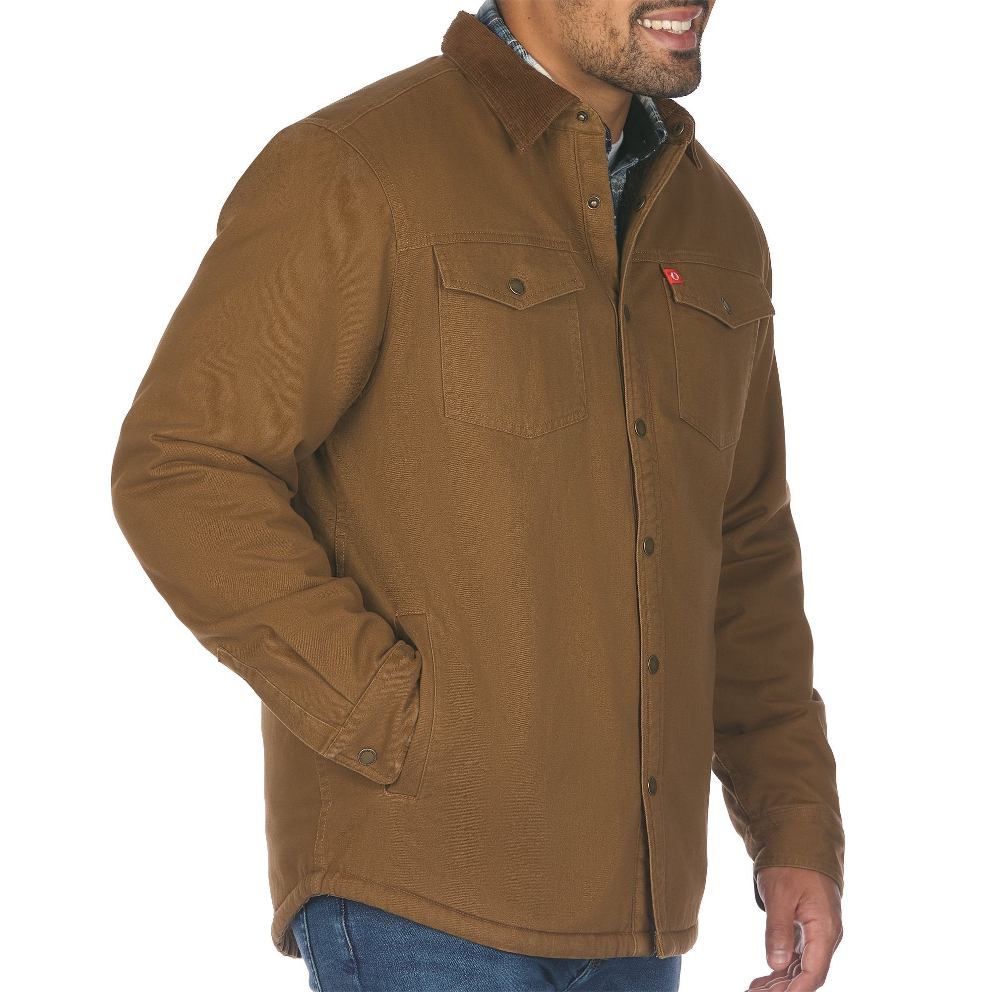 Sherpa Lined Twill Shirt Jacket with Corduroy Collar